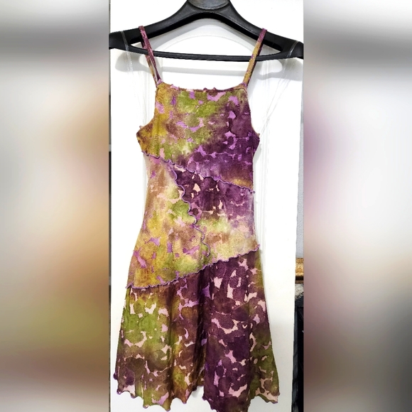 Fairycore Bohemian Green and Purple Dress - Picture 2 of 5